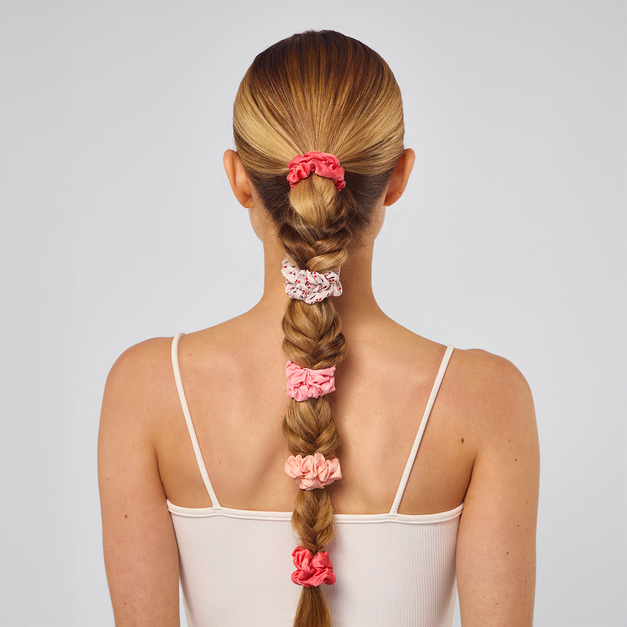 Cherry Blossom Ruched Satin Scrunchies 5pc Set - Image 3