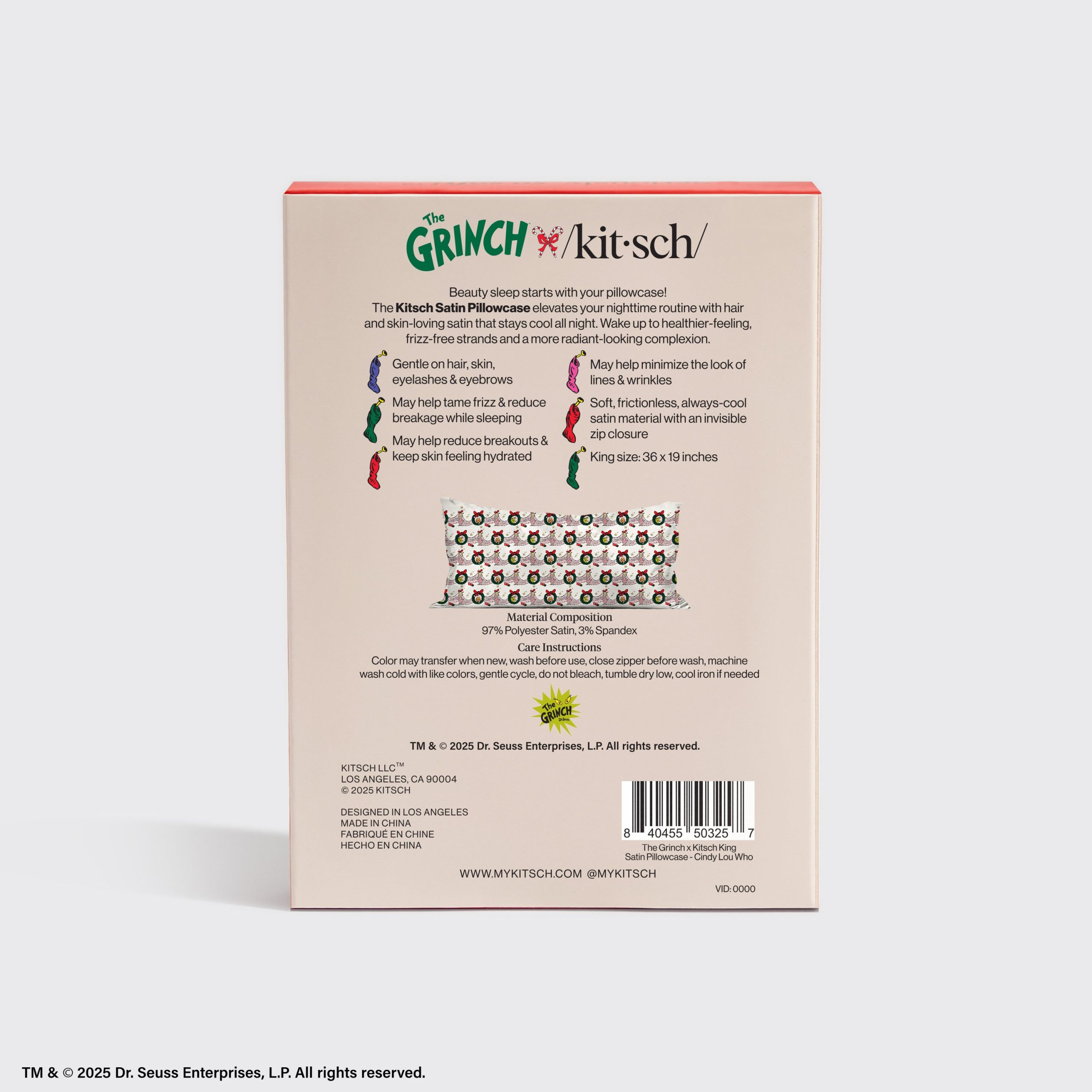 The Grinch x Kitsch Satin Pillowcase in Cindy Lou Who - King - Image 3