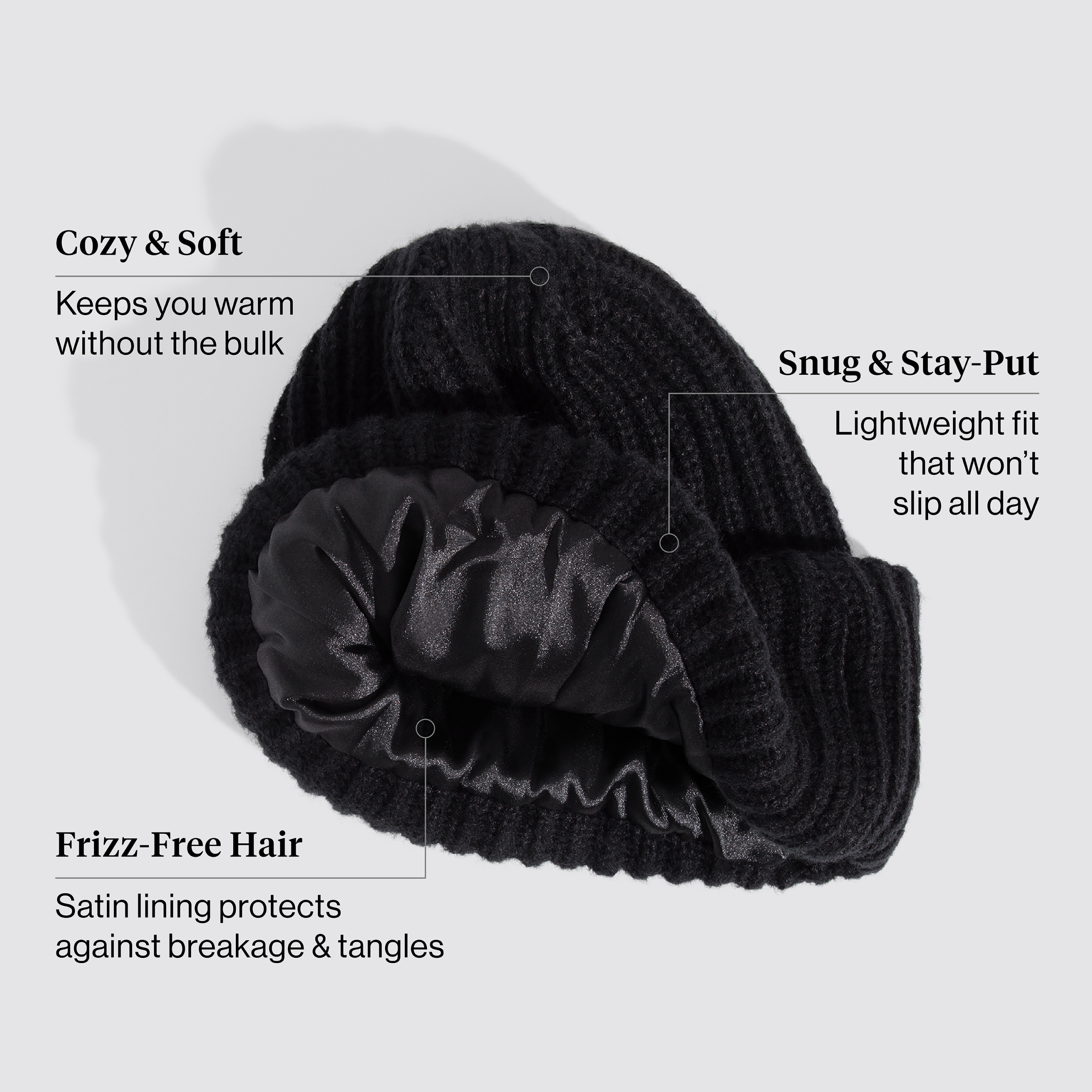 Glazey??Satin-Lined Beanie in Black - Image 2
