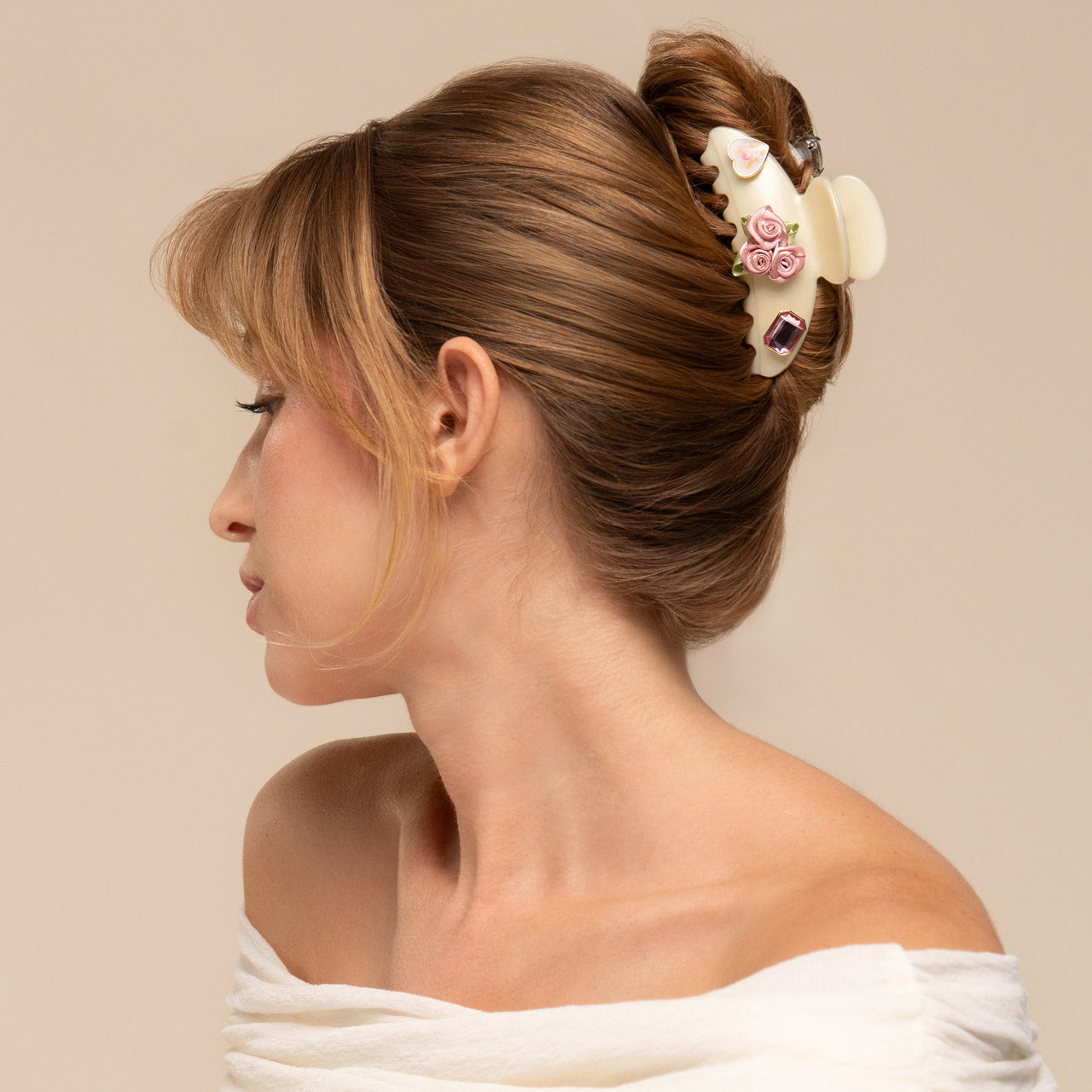 KitschPop?? Curved Claw Clip & Charms in Pearlized Cream - Image 2