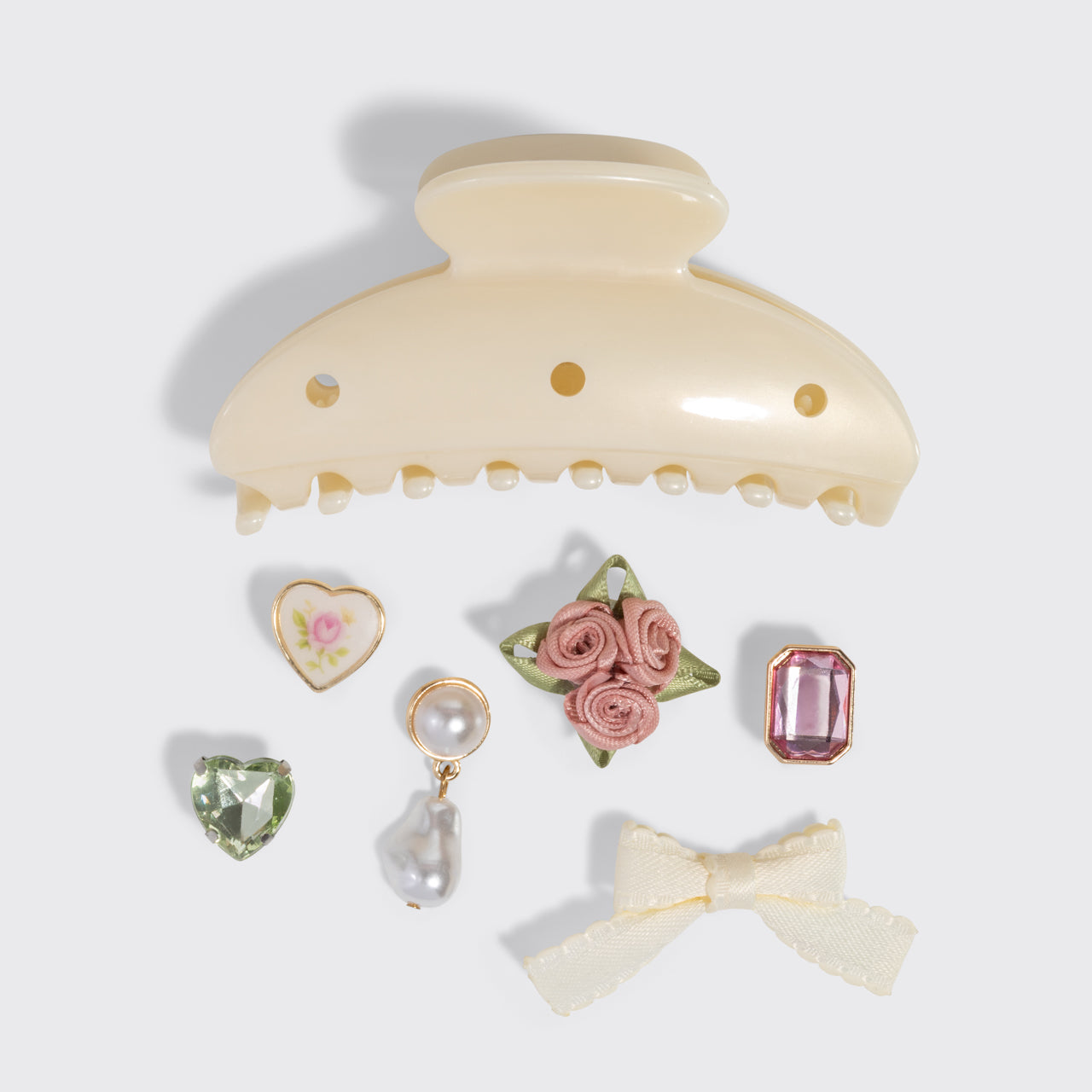 KitschPop?? Curved Claw Clip & Charms in Pearlized Cream - Image 6