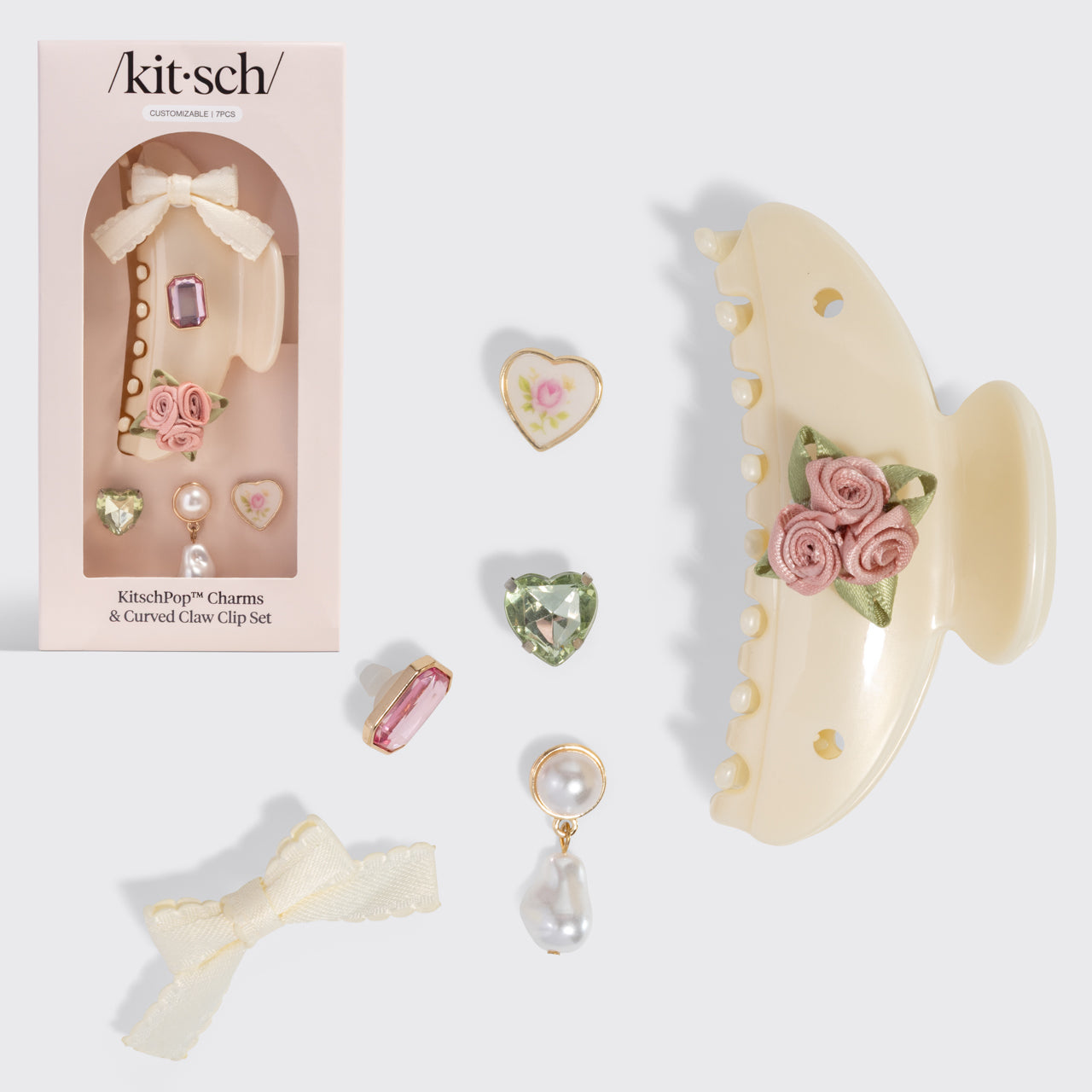 KitschPop?? Curved Claw Clip & Charms in Pearlized Cream