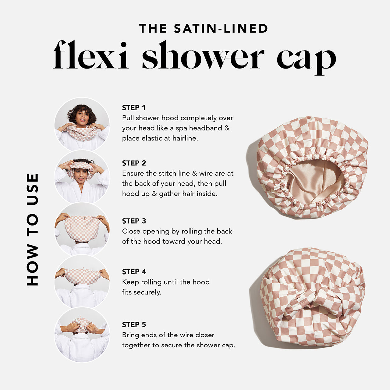 Satin Lined Flexi Shower Cap + Blush Oversized Satin Bonnet Bundle - Image 4
