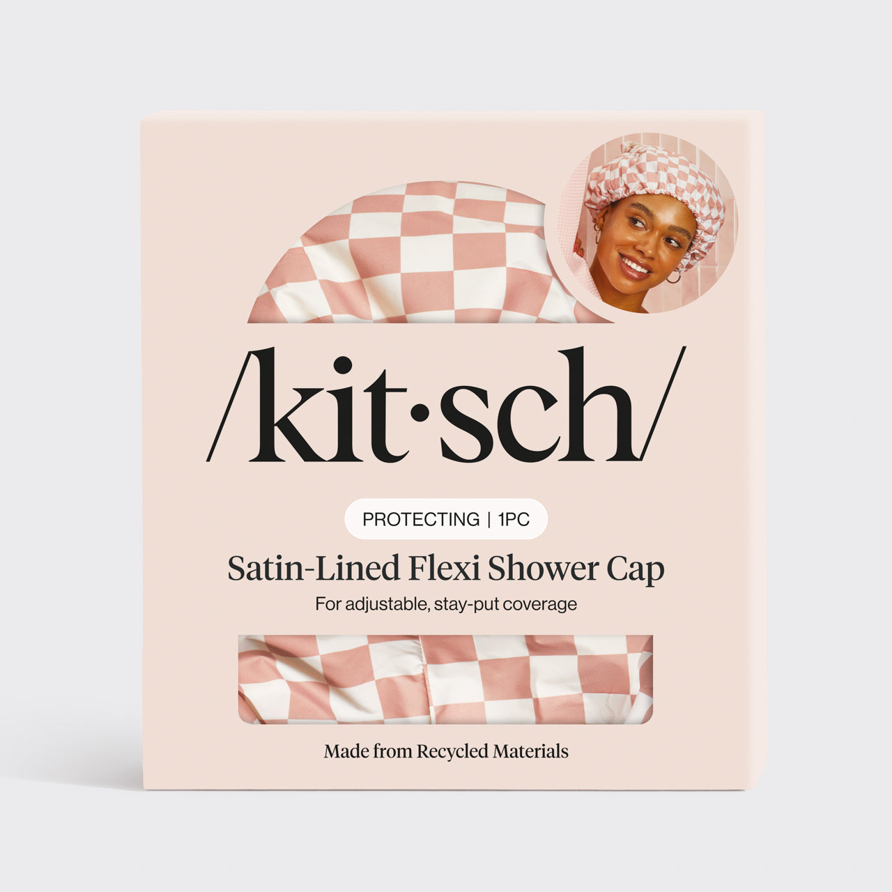 Terracotta Checker Satin Shower Cap - Image 2