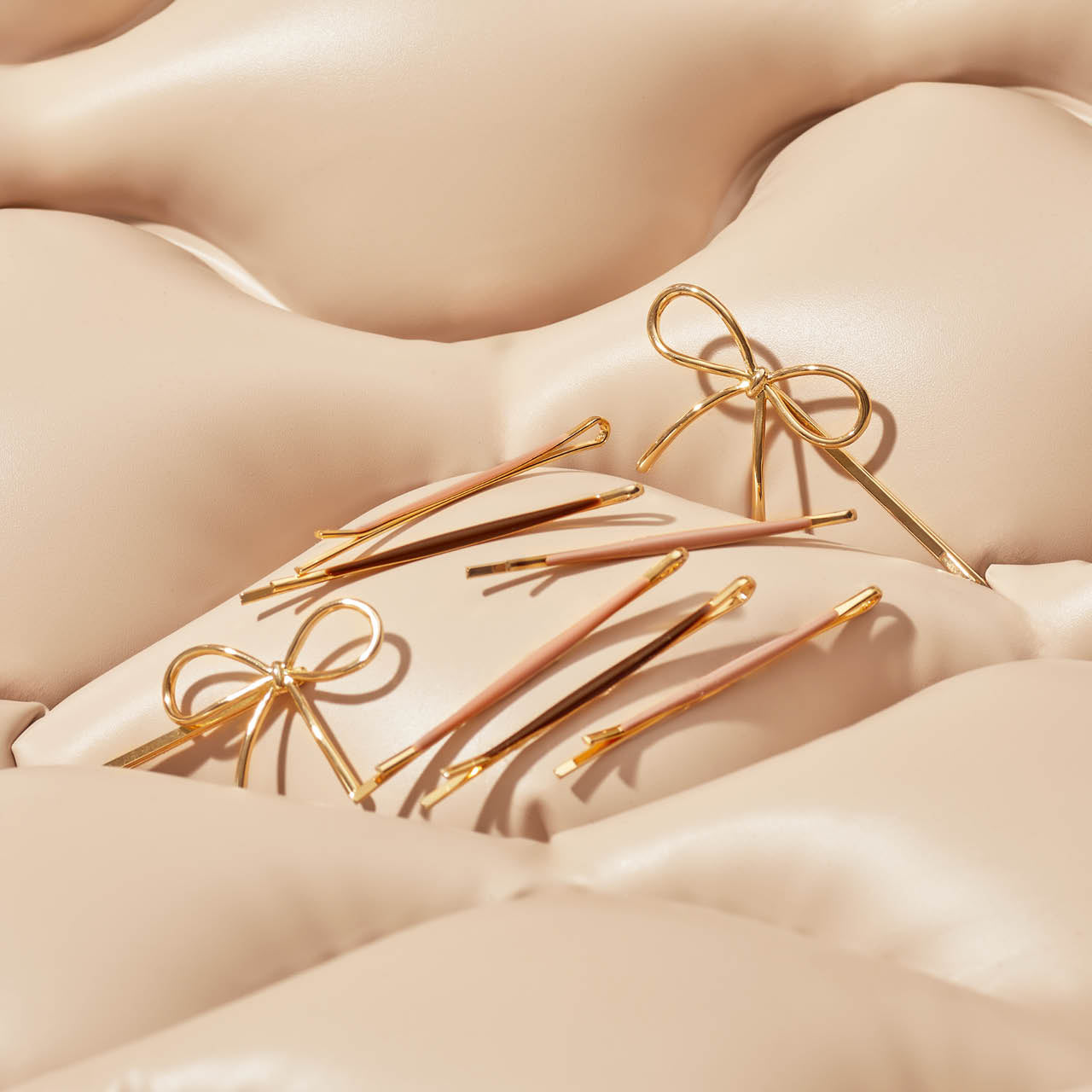 Metal Enamel Puffy & Bow Bobby Pins 8pc Set- Rosewood - Image 6