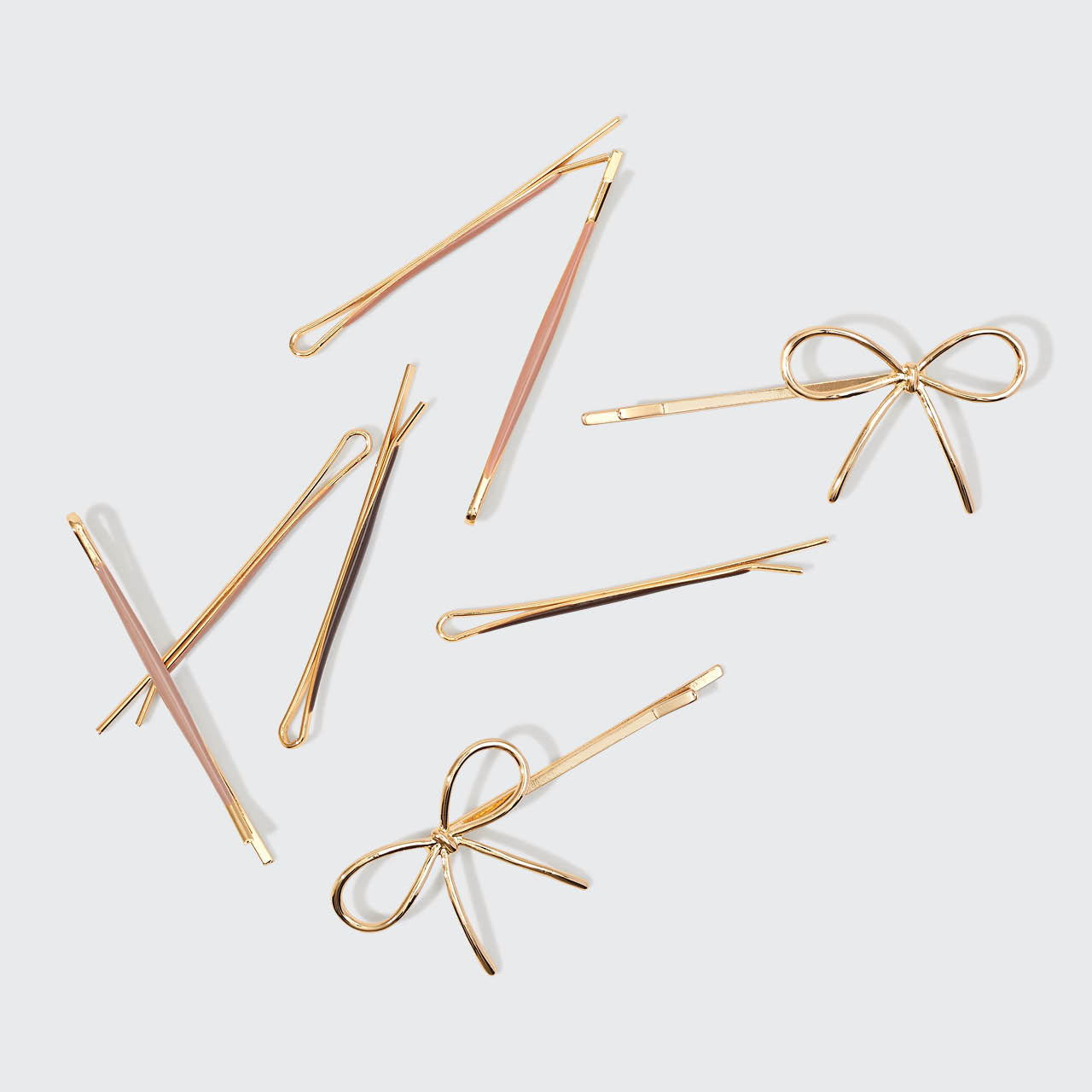 Metal Enamel Puffy & Bow Bobby Pins 8pc Set- Rosewood - Image 2