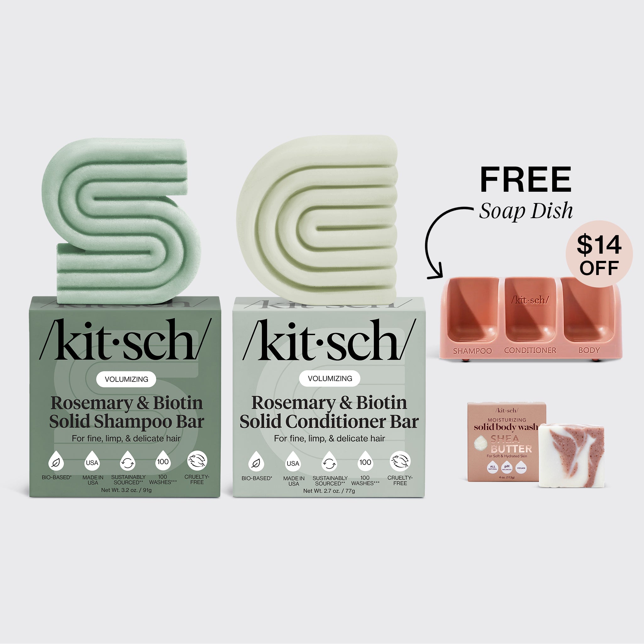 Volumizing Rosemary Terracotta Self Draining Soap Dish Bundle