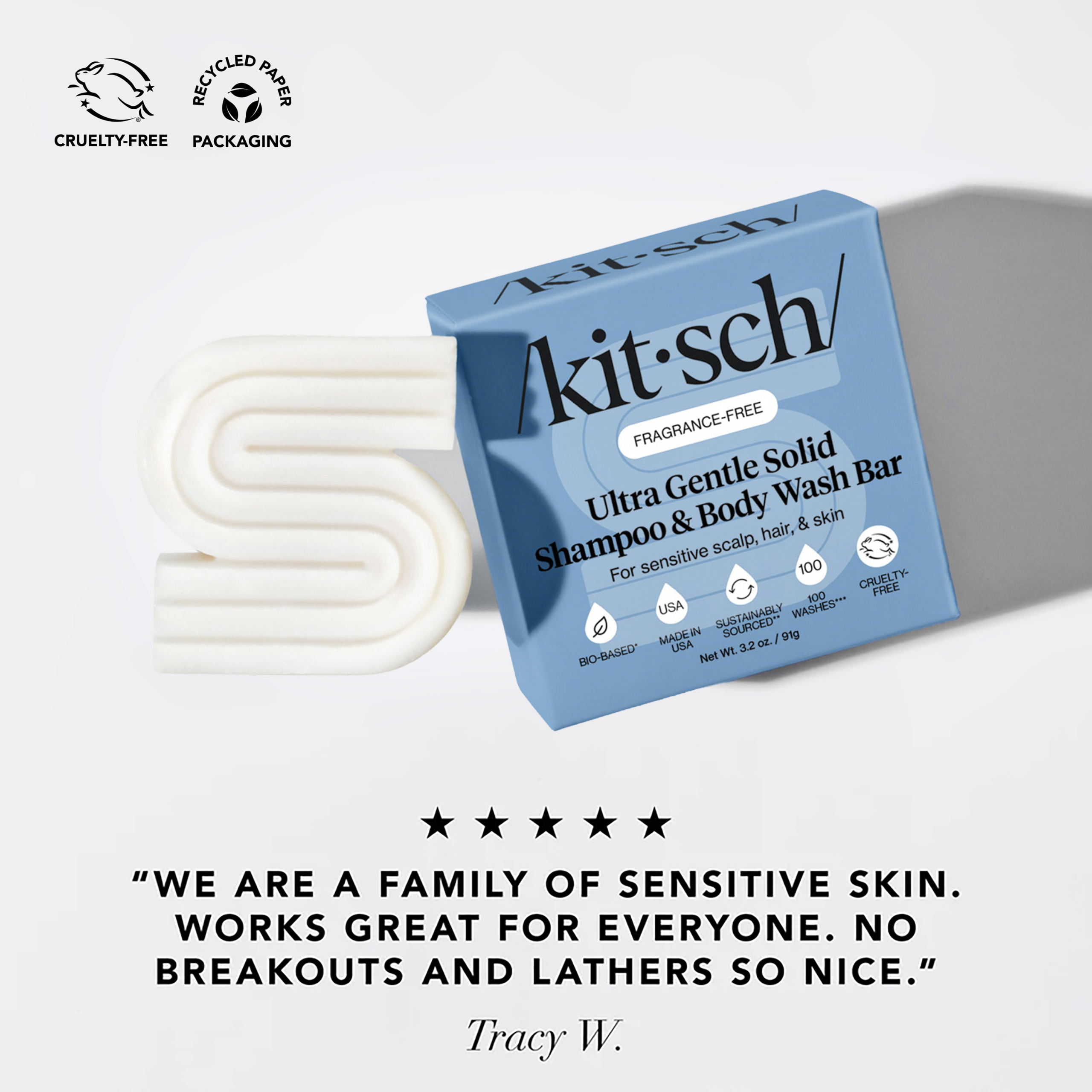 Ultra Sensitive Shampoo & Body Wash Bar Fragrance Free - Image 2